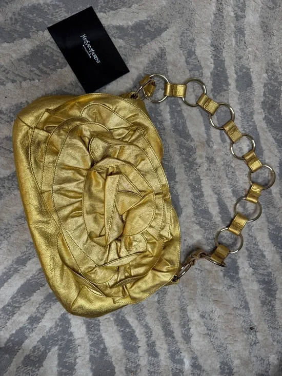 YSL Gold Floral Applique Shoulder Bag Y2K Vintage - Picture 9 of 11